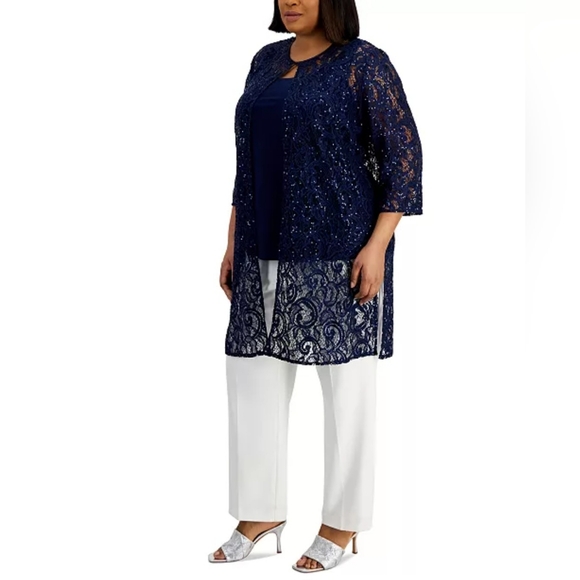 Alex Evenings Plus Size Long Sequin Lace Jacket & Tank Top Set - Picture 2 of 9
